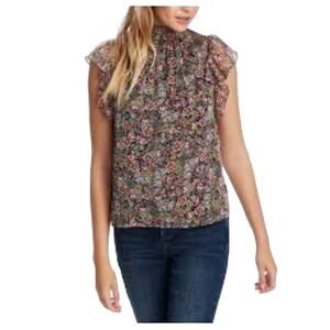 Treasure & Bond Ruffled Blouse Cap Sleeves Smocked Floral Multicolor W US S NWOT